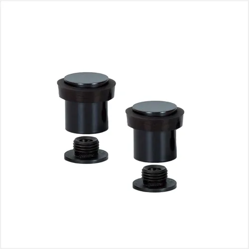 Paquete de 2 topes de puerta EVI | Tope de puerta de acero inoxidable negro – Cierre de tornillo – Protector de goma negro – Tope de puerta de 0.79