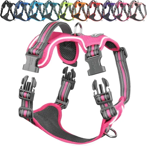 Vista 23 de VIVAGLORY Arnés para perro Easewalk - Arnés para perro sin tirones con asa clip frontal y clip trasero para entrenamiento, caminar y levantar, sin
