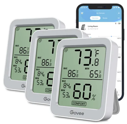 Vista 9 de Govee Higrómetro Digital Higrómetro Interior Termómetro de Habitación H5075, Medidor de Temperatura y Humedad Bluetooth con Control Remoto