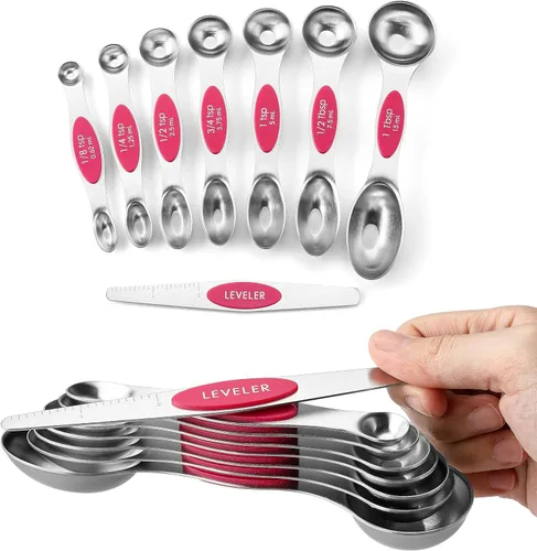 Vista 46 de Spring Chef Juego de cucharas medidoras magnéticas de acero inoxidable con imanes N45 fuertes, accesorios de cocina de metal resistente para hornear