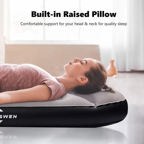 Vista 4 de JHUNSWEN Colchón de aire individual con almohada para campamento colchones portátiles con parte superior flocada colchón inflable a prueba de fugas