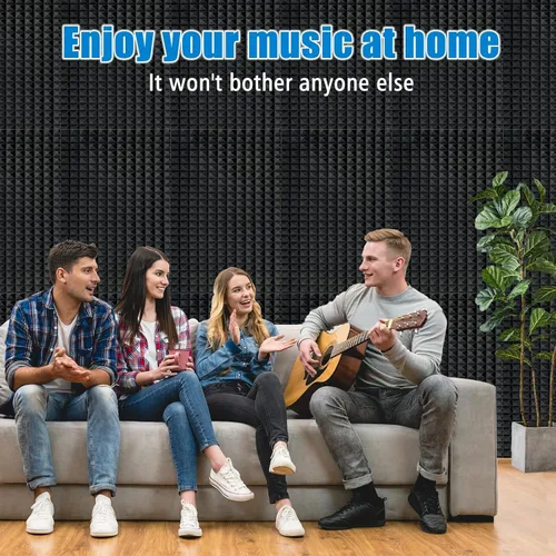 Vista 5 de Paquete de 4 paneles de espuma acústica de 48 x 24 x 2 pulgadas, paneles de espuma acústica a prueba de sonido, de alta densidad y resistentes al