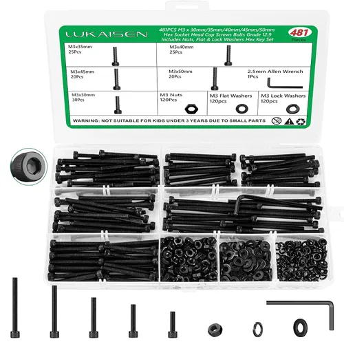 Vista 14 de 1500PCS Screw Assortment Kit, M2-M6 12.9 Alloy Steel Hex Socket Cap Bolts