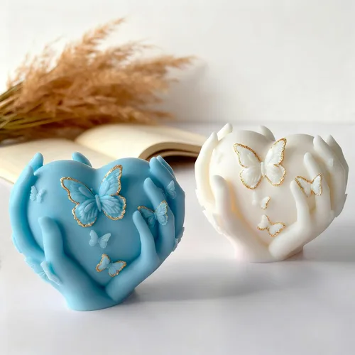 Vista 6 de Molde de vela de corazón de San Valentín, moldes de silicona de vela de corazón de mano 3D, molde de silicona para hacer velas, jabón hecho a mano