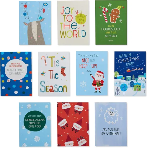 Vista 6 de American Greetings Mini tarjetas de Navidad para niños, loncheras de Papá Noel y amigos (40 unidades)