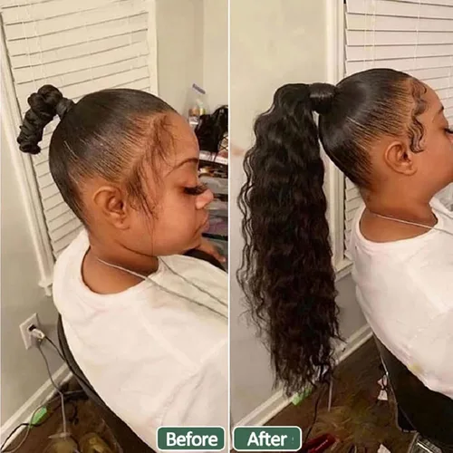Vista 6 de Extensión de cola de caballo de cabello humano, onda de agua, pasta mágica, ondulado, natural, coleta de caballo rizada 100% real, extensiones