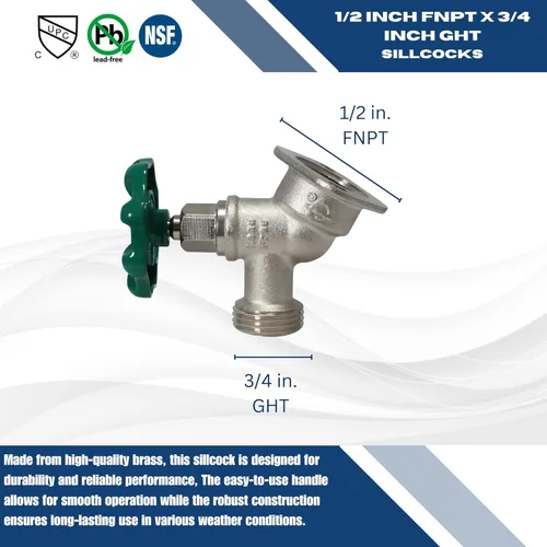 Vista 2 de XFITTING 1/2" hembra NPT x 3/4 GHT Sillcocks, GHT (manguera de jardín roscada) - latón 26-2-3 (1)