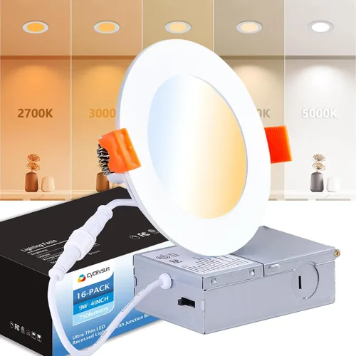 Vista 13 de CycevSun Luces empotrables LED de 4 pulgadas, sin lata, regulables y 5 CCT seleccionables, techo de oblea ultrafina, para exteriores e interiores, 9