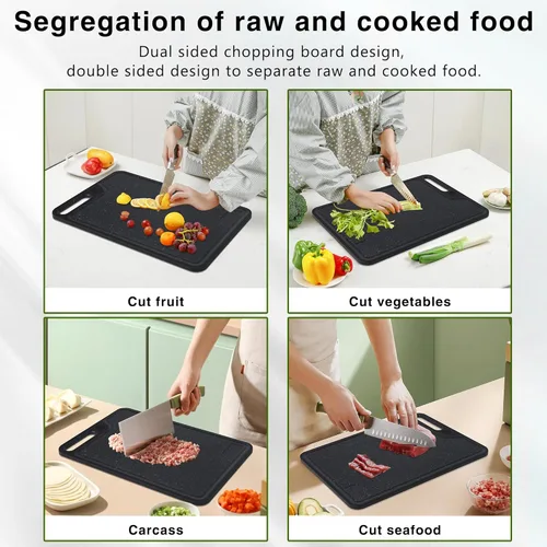 Vista 6 de Tablas de cortar para cocina, juego de 2 tablas de cortar grandes, tabla de cortar antideslizante con ranura para caspa y jugo, tablas de cortar