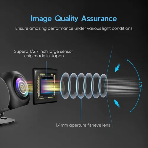 Vista 2 de Cámara de Respaldo HD, Carcasa de Metal Ángulo de Visión Amplia de 170 Grados Cámara de Vista Trasera de Placa de Matrícula para Automóvil, Visión