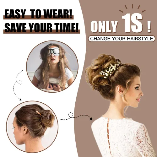 Vista 3 de HMD Extensiones de cabello sintético con banda de goma elástica, cola de caballo de caballo con cola de caballo de pelo sintético, coleteros