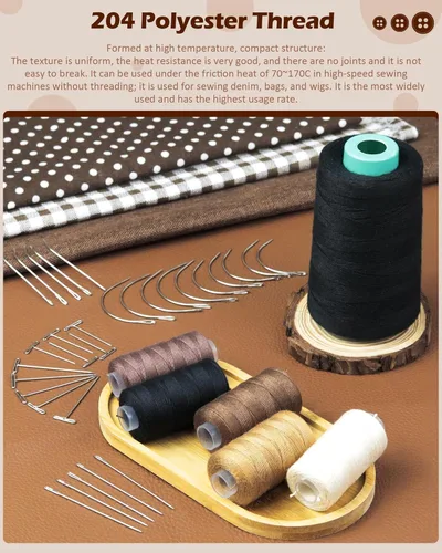 Vista 5 de FIVEIZERO 5 rollos de hilo de extensión de cabello con 30 agujas T/C/J/I con 5 colores, hilos de tejido de cabello, aguja para coser e hilo