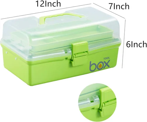 Vista 2 de Caja de almacenamiento de plástico transparente de tres capas de 12 pulgadas, caja de herramientas, organizador multiusos y estuche