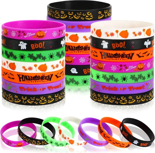 JUNEBRUSHS 42 piezas de recuerdos de fiesta de Halloween, pulseras de silicona, pulseras de goma para decoraciones de fiesta de Halloween,