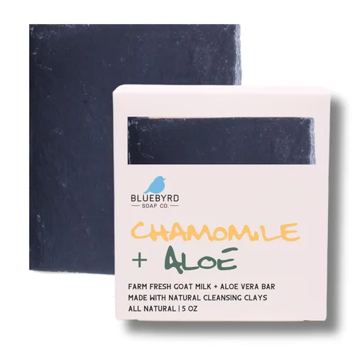 Bluebyrd Jabón Manzanilla y Aloe Vera Barras de jabón de leche de cabra | Barras limpiadoras de carbón activado orgánico hechas con leche fresca de