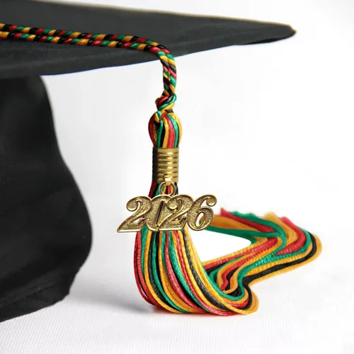 Vista 814 de Endea Graduation - Borla de doble color mixto con fecha dorada (negro/dorado antiguo, 2021)