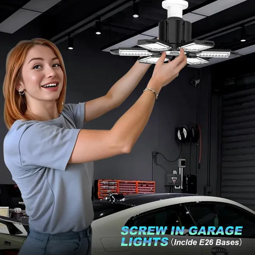 Vista 5 de Luces LED de garaje, 1 paquete de 200 W, luces LED de techo superbrillantes, 6500 K, 22000 lúmenes, luz de garaje deformable, ideal para sótano