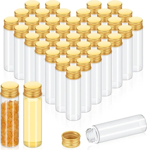 Vista 7 de Didaey 100 frascos pequeños transparentes para especias con tapas, mini botellas de vidrio con tapas de metal de aluminio, pequeños frascos
