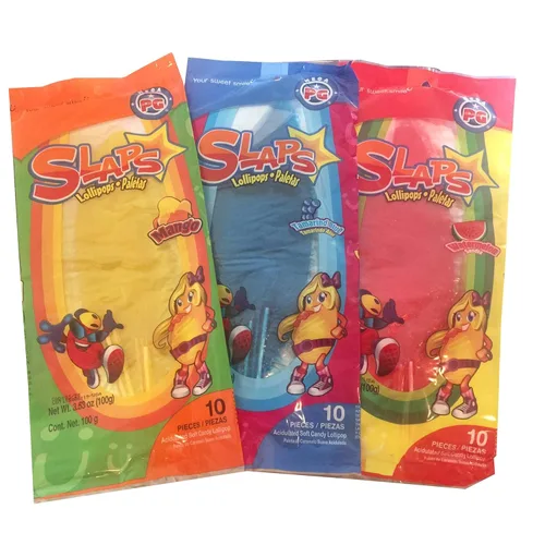 Paletas Slaps, sabor mango, sandía y tamarindo azul, paquetes de 10 piezas cada uno, 30 piezas en total. 300 gramos