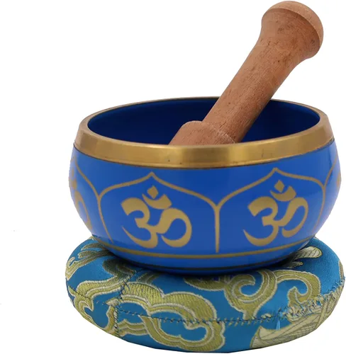 Vista 10 de DharmaObjects - cuenco para cantar el Om de la paz, para meditación relajante de yoga. Juego de almohadilla de seda, juego de martillo de Negro