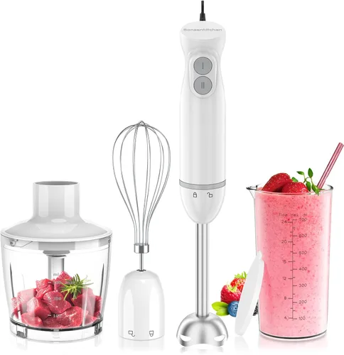 Vista 12 de Bonsenkitchen Batidora de inmersión de mano, batidora de mano de 2 velocidades de mezcla eléctrica con cuchillas afiladas, batidora de mano 3 en 1