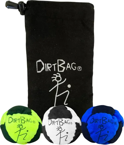 DIRTBAG Classic Footbag Hacky Sack Paquete de 3 con bolsa, único, juego de bolsas de pies con bolsa de transporte exclusiva.