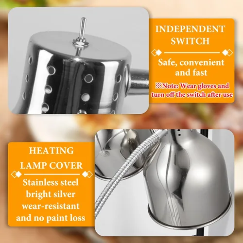 Vista 4 de Lámpara de calor para alimentos, lámpara de calentamiento de alimentos comercial, luz ajustable de calentamiento de alimentos de 2 cabezales