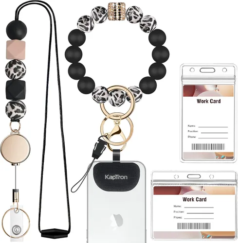 Vista 10 de Cordones retráctiles para tarjetas de identificación y llaves, lindo cordón de silicona con cuentas para profesores con soporte de identificación