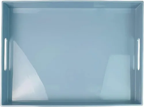 Vista 11 de Bandeja decorativa azul para mesa de café, bandeja de servir redonda de plástico con cuentas para encimera de cocina, otomana, sala de estar, (13")