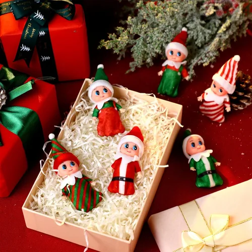 Vista 4 de 6 Piezas de Muñecas de Elfo de Navidad, Elfos Pequeños en Miniatura, Juguetes, Adornos Navideños, Accesorios, Rellenos de Media para Navidad