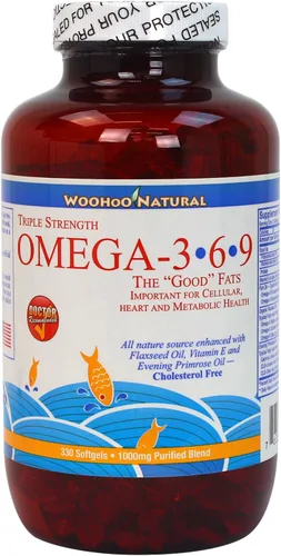 Woohoo Natural Triple fuerza sin colesterol Omega 3 6 9 Aceite de pescado Formla 330 cápsulas blandas (1)