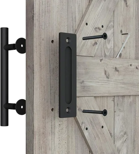 Vista 6 de SMARTSTANDARD Juego de 2 manijas de puerta de granero de 12 pulgadas, diseño rústico grande de dos lados, para puertas, garajes, cobertizos, Negro
