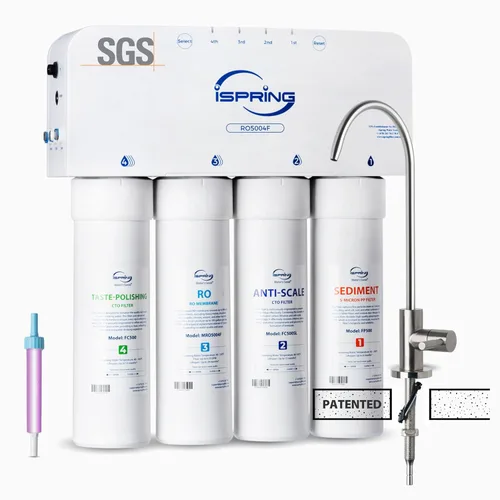 iSpring RO5004F - Sistema de filtro de agua por ósmosis inversa con UV, probado por SGS, reducción de PFAS y TDS, sistema de 500 GPD bajo el