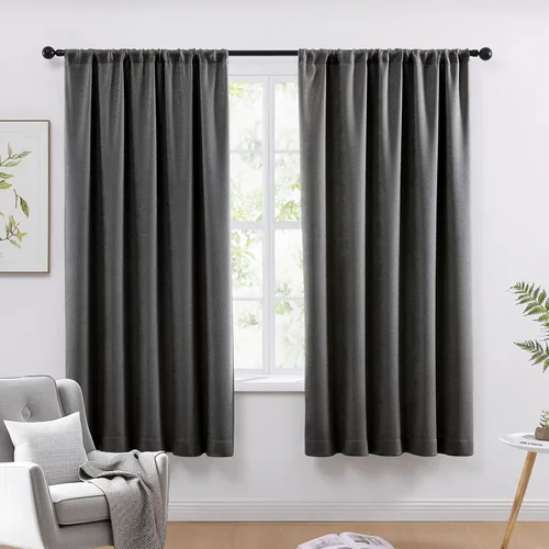 Vista 16 de WRENSONGE Cortinas opacas para dormitorio, cortinas opacas negras de 63 pulgadas de largo para sala de estar, ventanas, cocina, habitación, cortinas