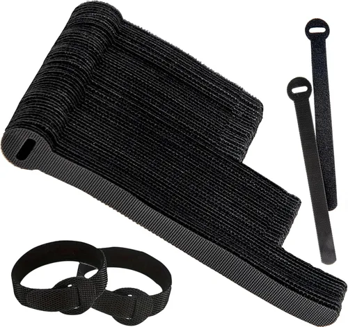 Vista 7 de 60 Sujetadores para Gestión de Cables, Envolturas para Cables Negras de 6 Pulgadas, Sujetadores Reutilizables para Cables Ordenados, PC, TV