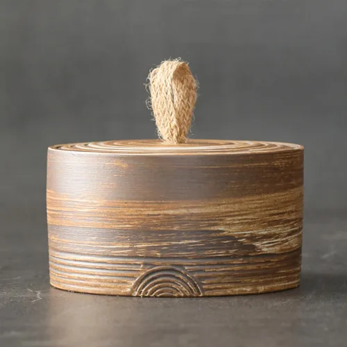 Tarro de almacenamiento de cerámica retro - tarro multifuncional para té, café y azúcar - recipiente de cocina decorado con tapa (A)