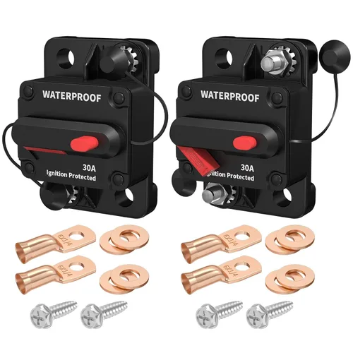 Vista 10 de DaierTek Disyuntor de circuito de 100 amperios de 12 V a 48 V, CC de 12 voltios 100 A en línea con reinicio manual, impermeable, para barco marino