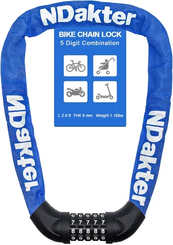 Vista 47 de NDakter Cerradura de cadena para bicicleta, combinación de 5 dígitos, resistente, antirrobo, cerradura de bicicleta de seguridad