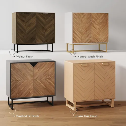 Vista 9 de Nathan James Enloe Modern Storage Free Standing Accent Cabinet White with Doors in a Rustic Pine Wood Finish and Gold Powder-coated Metal Base for