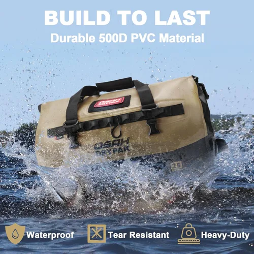 Vista 4 de OSAH DRYPAK Bolsa de lona impermeable 25L/40L/60L – Bolsa trasera de motocicleta resistente, bolsa seca enrollable para viajes, camping, canotaje