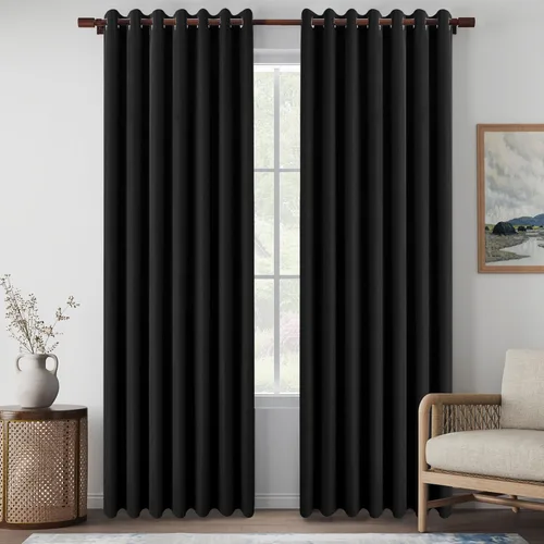 Vista 47 de Cortinas de Lino Beige con Bloqueo Total de Luz de 64 Pulgadas de Largo, Lino Sintético Texturizado con Bloqueo de Calor y Aislamiento Térmico