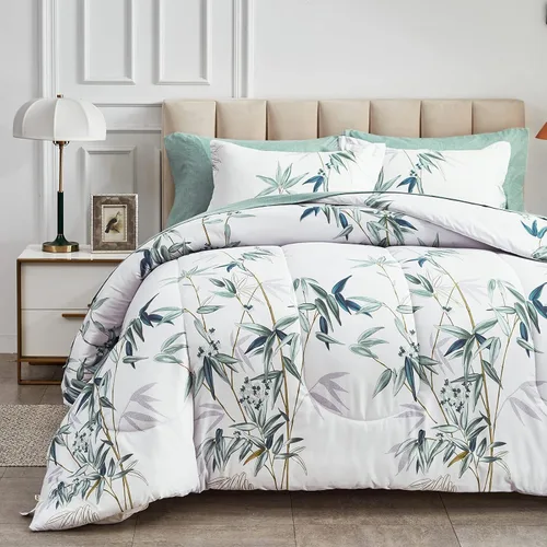 Vista 12 de Juego de edredón de 7 piezas tamaño Queen, diseño floral beige, de microfibra suave, para todas las estaciones