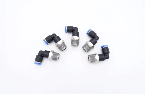 Vista 20 de Accesorio de Conexión por Empuje 1/2" Tubo OD x 1/2" Rosca Macho NPT, Codo Neumático Macho para Línea de Aire y Agua de 90 Grados con Giratorio