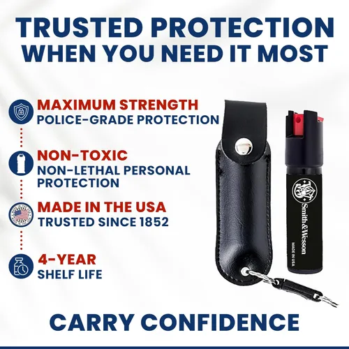 Vista 3 de Smith & Wesson Pepper Shield - Spray de pimienta grande de liberación rápida para mujeres, espray de autodefensa de fuerza policial
