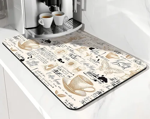 Vista 20 de Tapete de barra de café, accesorios para encimera, absorbente, para ocultar manchas, con parte trasera de goma, tapete de secado de platos