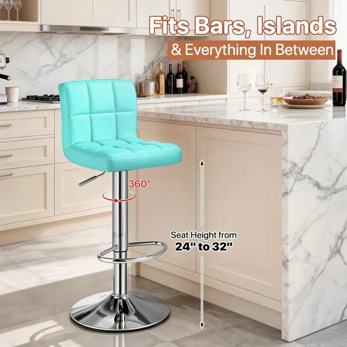 Vista 33 de Magshion Juego de 2 taburetes de bar, modernos taburetes de bar giratorios de piel sintética con espalda, sillas de bar cuadradas ajustables sin