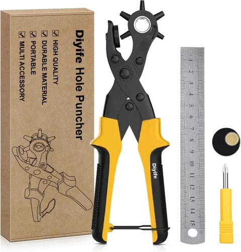 Vista 8 de Diyife Perforadora profesional de cuero, juego completo de herramientas de perforación para cinturón, correa de reloj, zapatos, manualidades