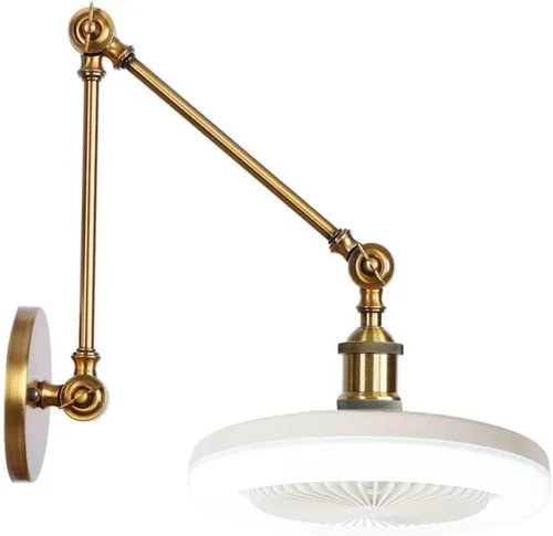 Vista 7 de Industrial Wall Lamp with Socket Fan Bulb, Bladeless 3-Speed Adjustable Fan Sconce, Swing Arm Dimming Led Lighting for Garage, Closet, Kitchen, Gold