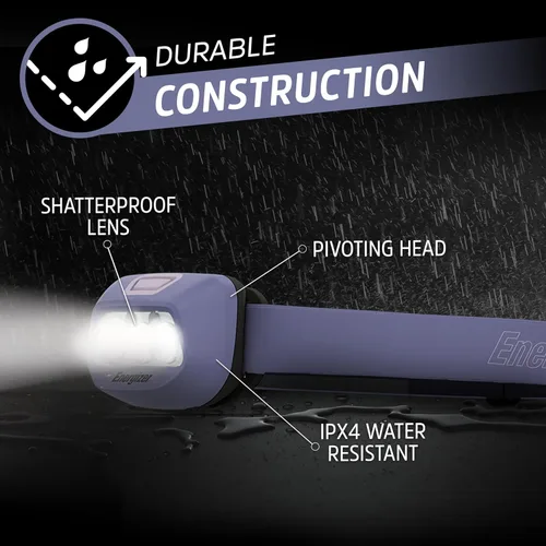 Vista 3 de Energizer Linterna frontal LED HDL-400, IPX4 resistente al agua, luz de cabeza de alto rendimiento para exteriores, camping, correr, tormenta, luz