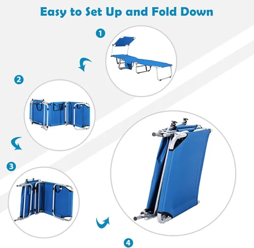 Vista 6 de COSTWAY Sillón plegable para exteriores, ajustable, para playa, piscina, reclinable, con sombrilla, color azul marino